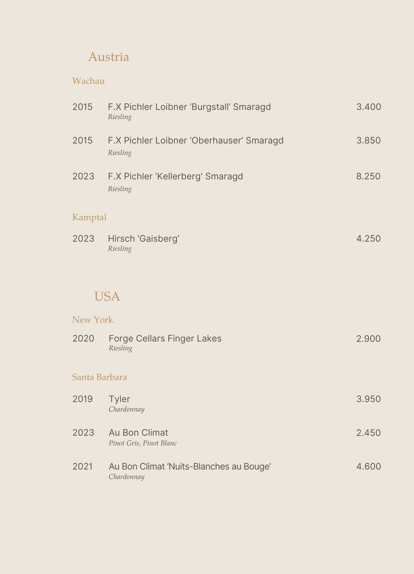 Menu - Upstairs Tasting Room