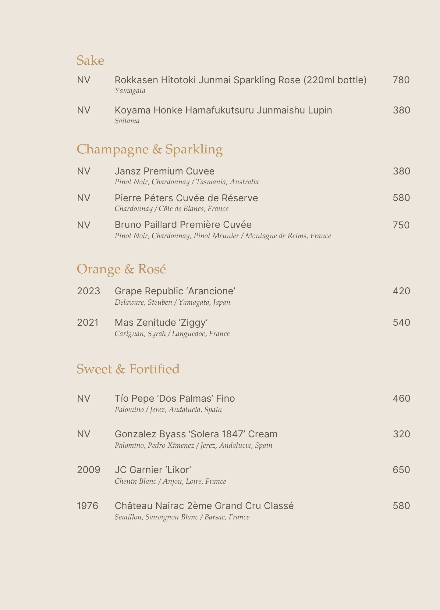 Menu - Upstairs Tasting Room